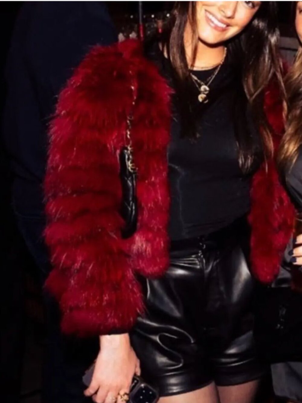 Alice + Olivia Red Fur Cropped Jacket Fits xs-m